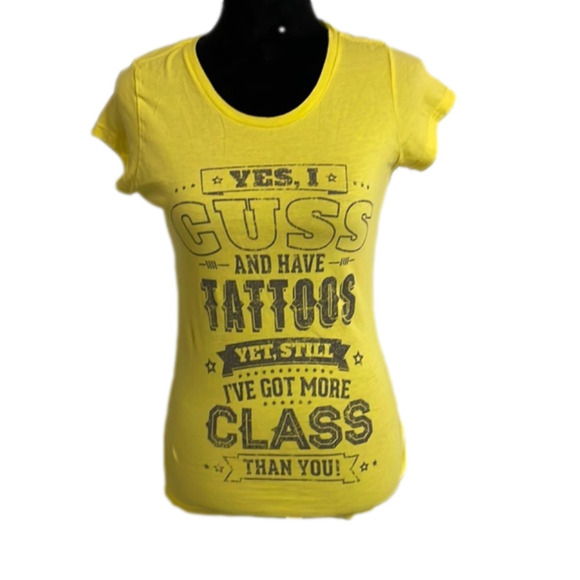 YELLOW short sleeve graphic T-shirt Size M - Picture 1 of 4